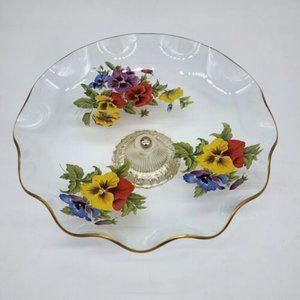 Vintage James Clarke & Sons Glass Stoke On Trent England Pedestal Serving Plate
